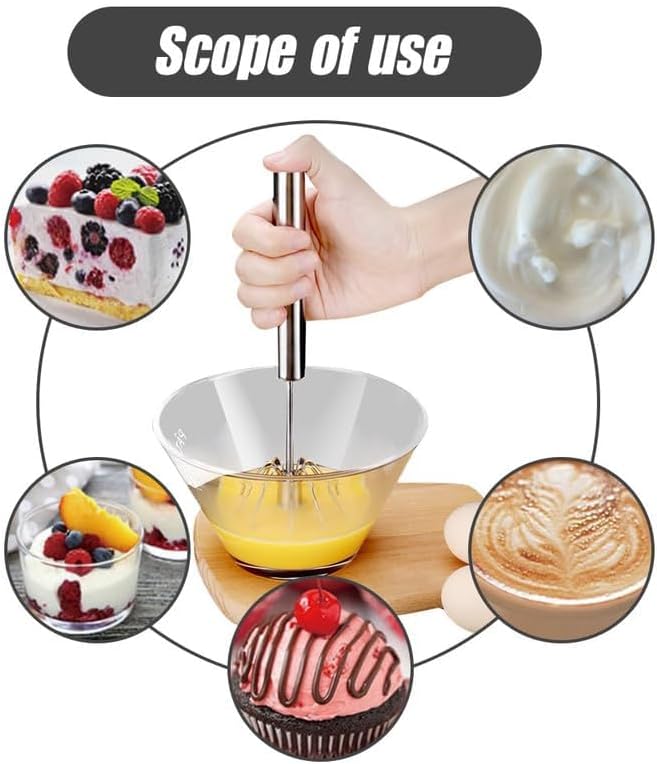 Handheld Mixer, Stainless Steel Semi-Automatic Whisk, Rotating Semi-Automatic Egg Beater, Hand Push Mixer Stirrer Tool for Cooking Kitchen Home Egg Milk