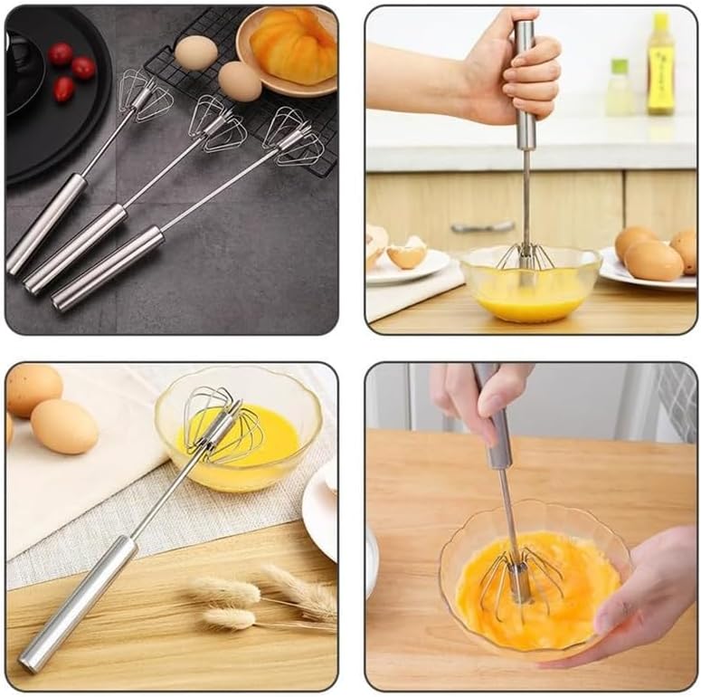 Handheld Mixer, Stainless Steel Semi-Automatic Whisk, Rotating Semi-Automatic Egg Beater, Hand Push Mixer Stirrer Tool for Cooking Kitchen Home Egg Milk
