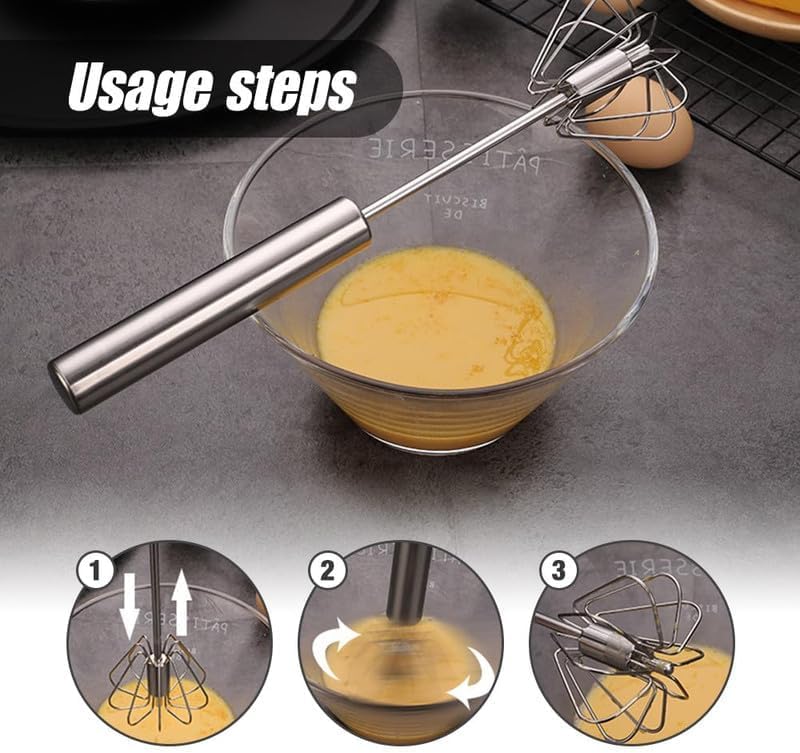 Handheld Mixer, Stainless Steel Semi-Automatic Whisk, Rotating Semi-Automatic Egg Beater, Hand Push Mixer Stirrer Tool for Cooking Kitchen Home Egg Milk