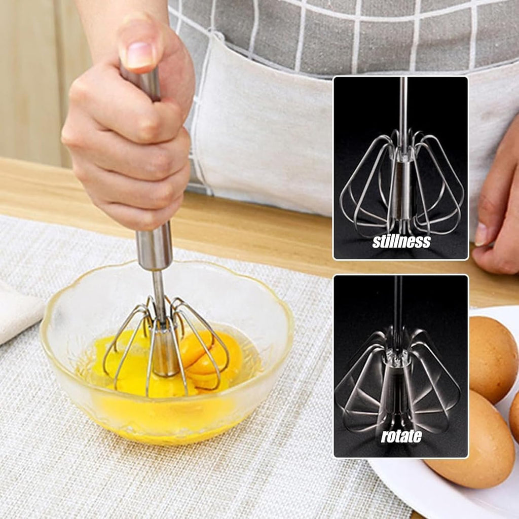 Handheld Mixer, Stainless Steel Semi-Automatic Whisk, Rotating Semi-Automatic Egg Beater, Hand Push Mixer Stirrer Tool for Cooking Kitchen Home Egg Milk