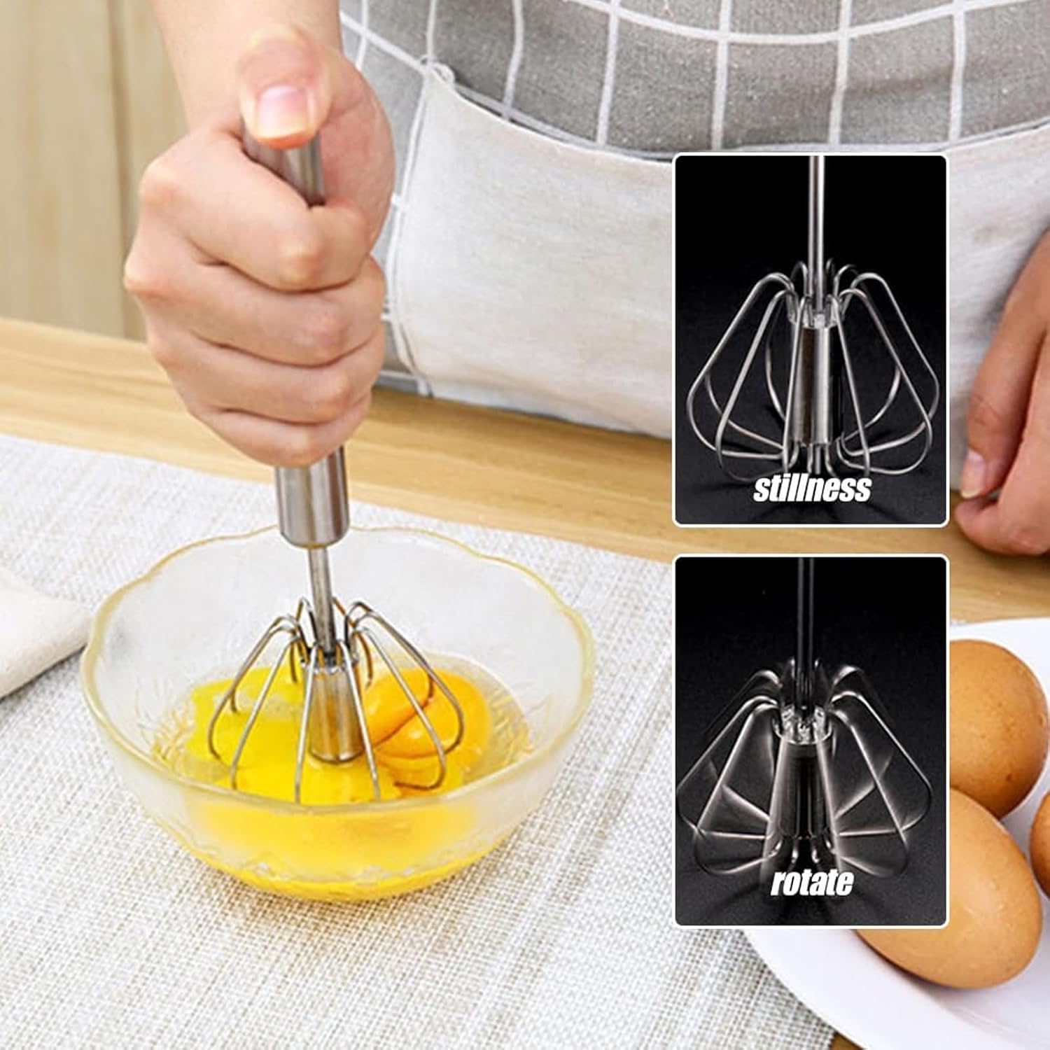 Handheld Mixer, Stainless Steel Semi-Automatic Whisk, Rotating Semi-Automatic Egg Beater, Hand Push Mixer Stirrer Tool for Cooking Kitchen Home Egg Milk